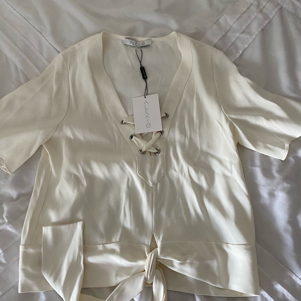 Alexis white lace up blouse size XS new with tags